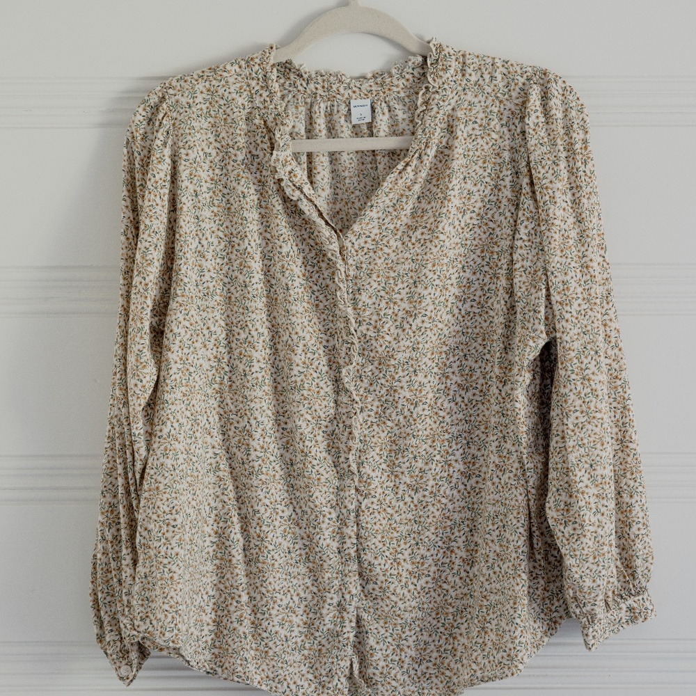 Oversized Ruffled V-Neck Floral-Print Blouse for Women